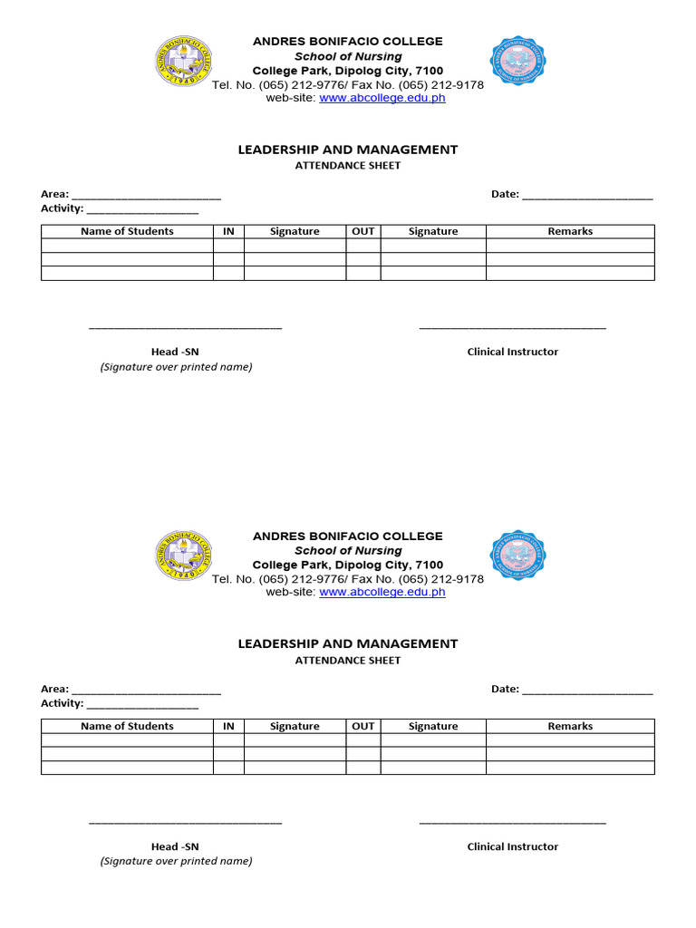 Nursing Attendance Sheet Template | PDF