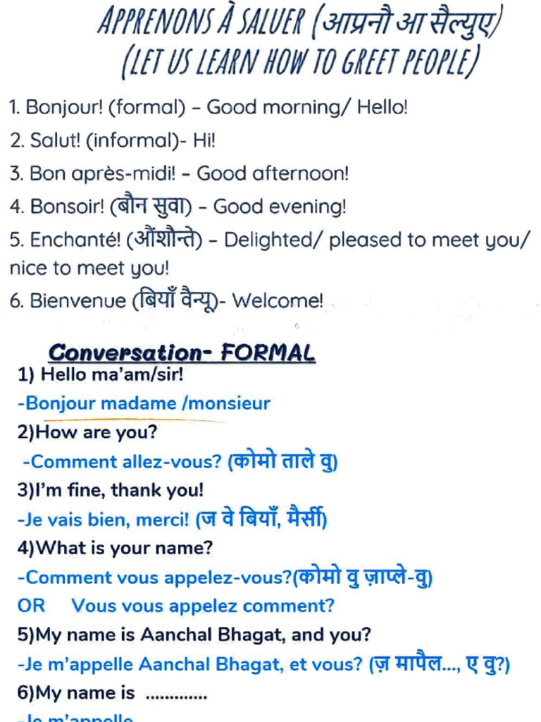 Leçon 1 Les Salutations Pdf Pdf