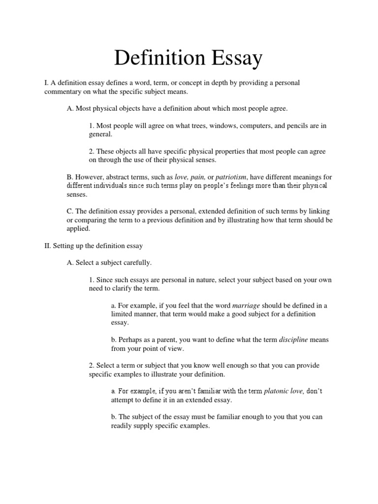 Definition Essay Outline Definition Essays