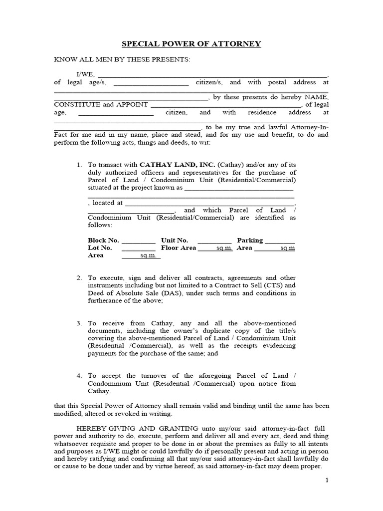 special power of attorney format word pdf india