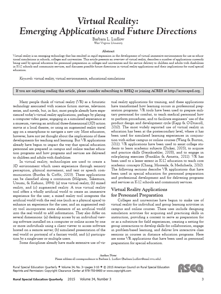 VR - Emerging Applications and Future Direction | PDF | Virtual Reality ...