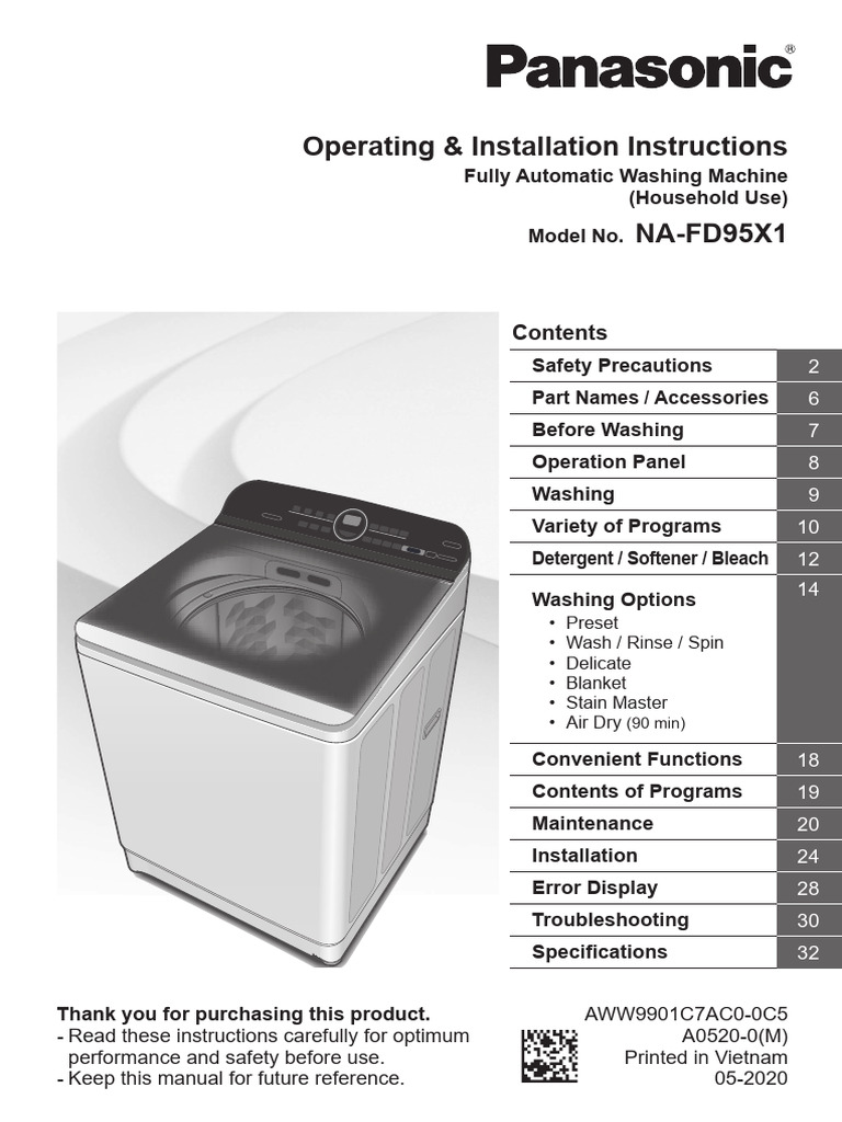 Operating Instructions NA FD95X1BRT | PDF | Washing Machine ...
