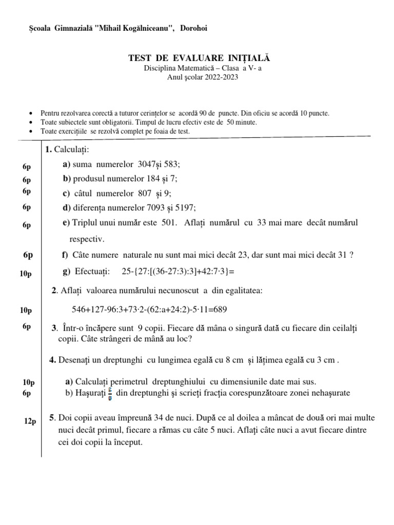 Test Initial - 5-2022-2023 | PDF