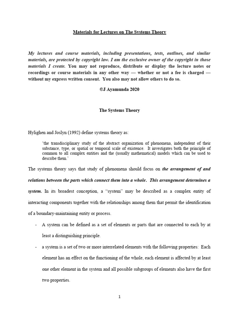 Materials For Lectures On The Systems Theory | PDF | System | Systems ...