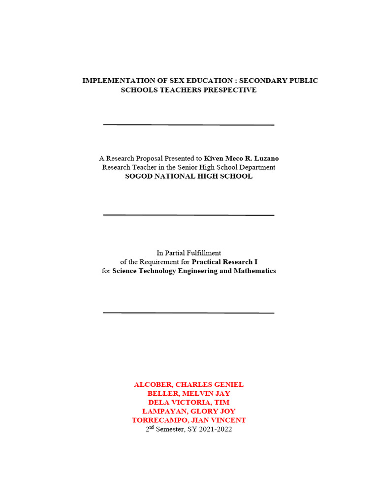 Implementation of Sex Education in Secondary Students FINAL | PDF | Sex ...