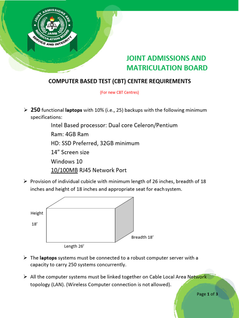 CBT Centre Setup Requirements | PDF | Computer Network | Computing