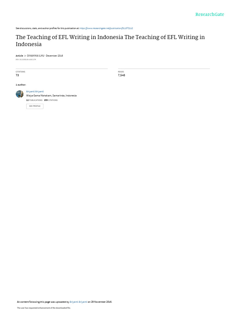 The Teaching of EFL Writing in IndonesiaPUBLISHED | PDF | Curriculum ...
