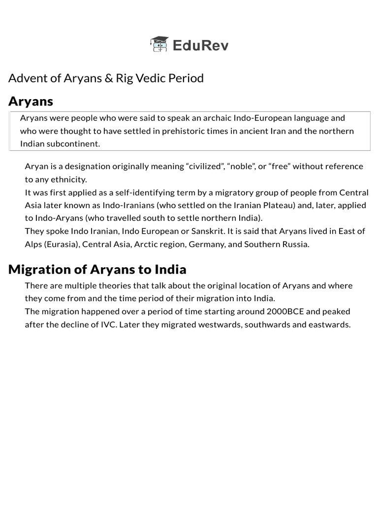 Advent of Aryans & Rig Vedic Period - General Awareness For CDS & AFCAT ...