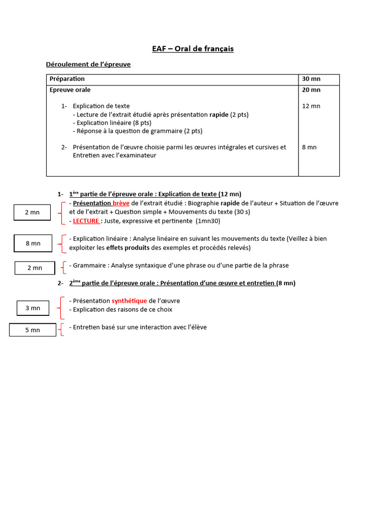 Oral EAF : Déroulement et Évaluation | PDF | Sciences cognitives ...