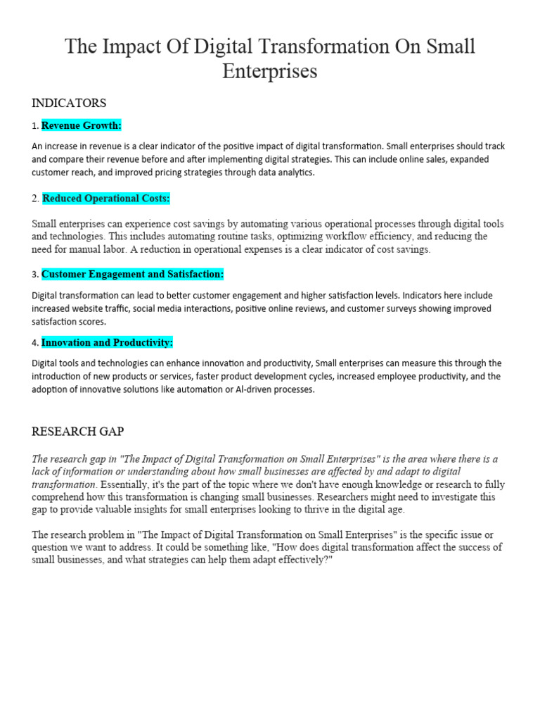 The Impact of Digital Transformation On Small Enterprises | PDF ...