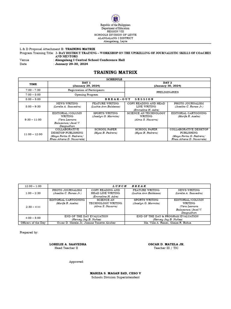 Training Matrix Journalism Pdf