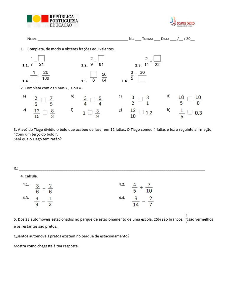 Exercícios de Frações e Decimais 5º Ano | PDF