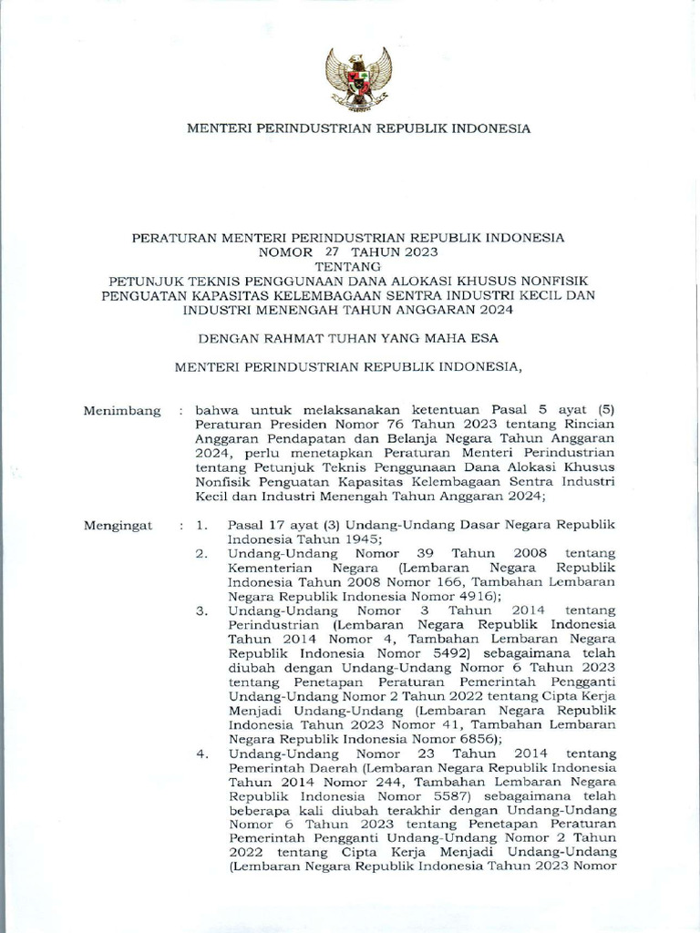 Permenperin 27 Tahun 2023 Juknis DAK NONFISIK TA 2024 PDF
