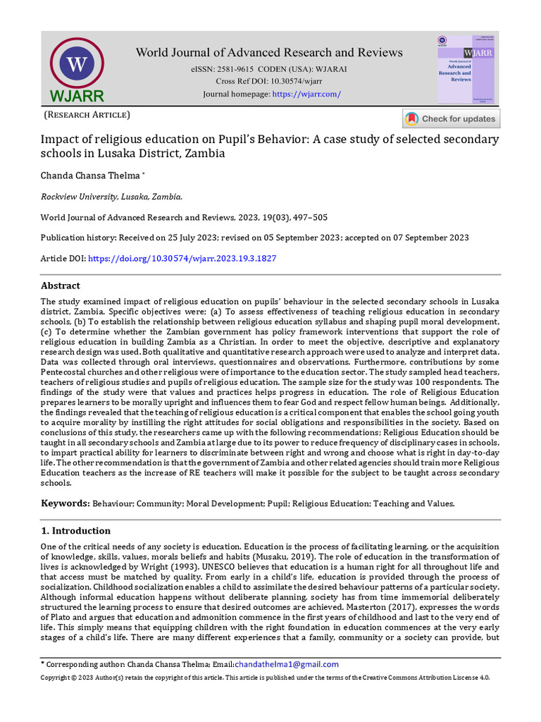 Impact of Religious Education On Pupils Behavior | PDF | Curriculum ...