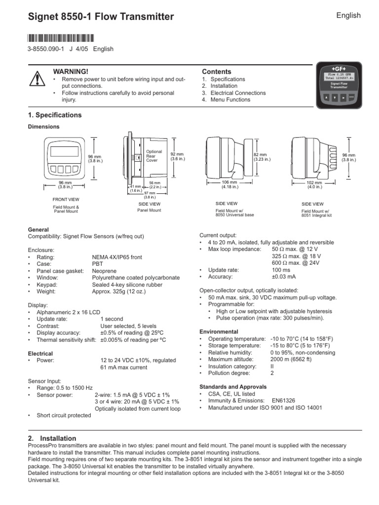 Signet 8550-1 Flow Transmitter Guide | PDF | Menu (Computing) | Flow ...