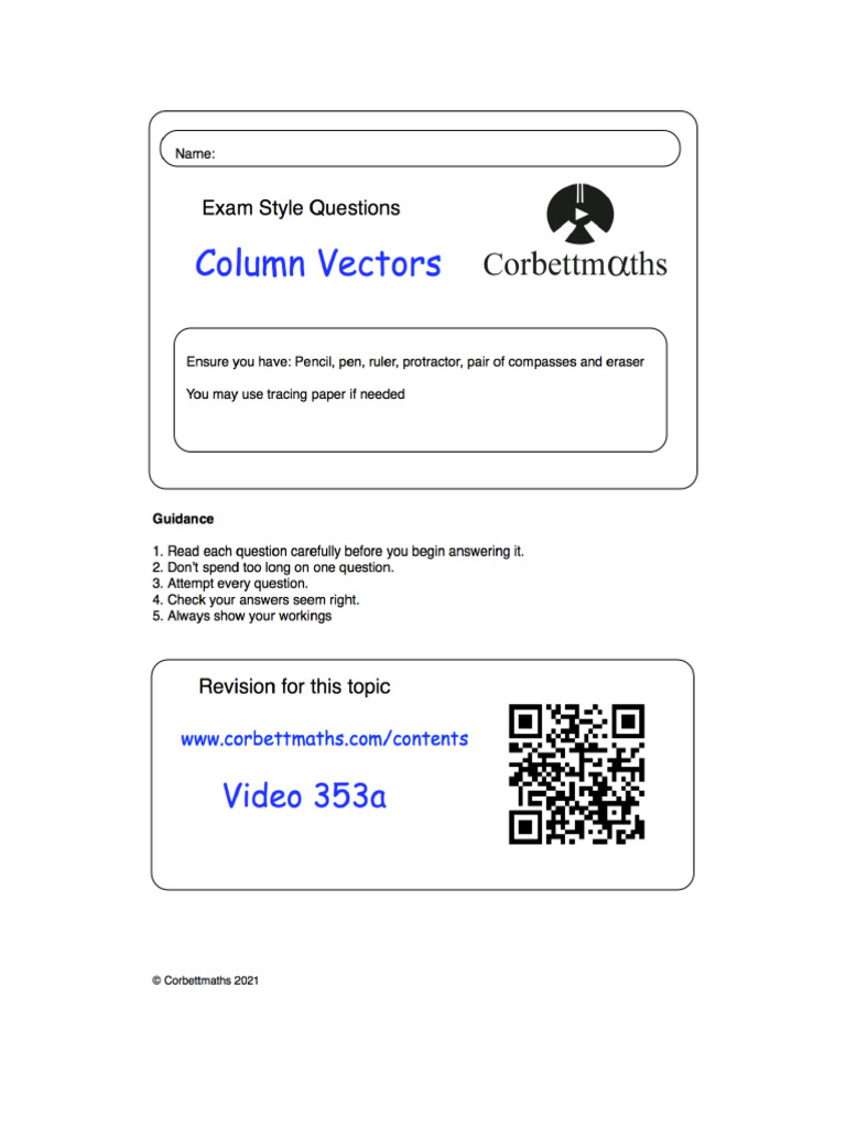 Column Vectors Answers 2 | PDF