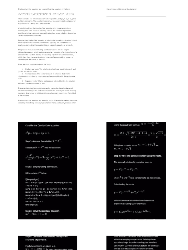 The cauchy euler equation is a linear differential equation of the