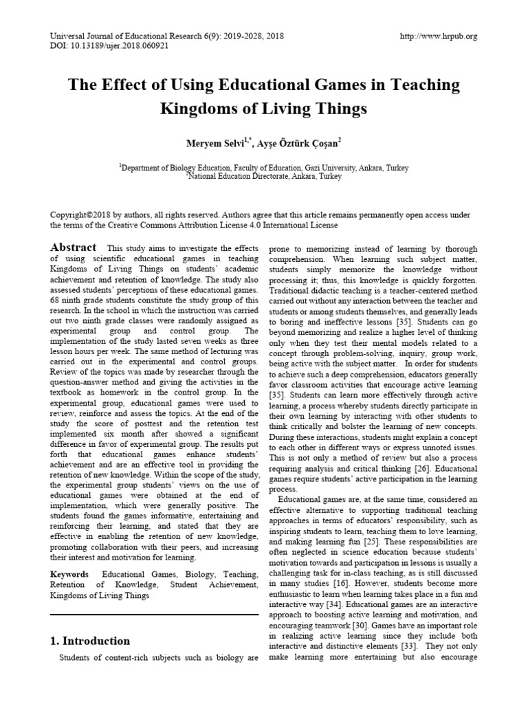 The Effect of Using Educational Games in Teaching | PDF | Learning ...