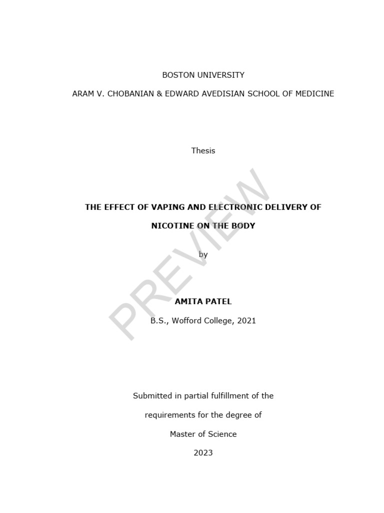 The Effect Of Vaping And Electronic Delivery Of Nicotine On The Body
