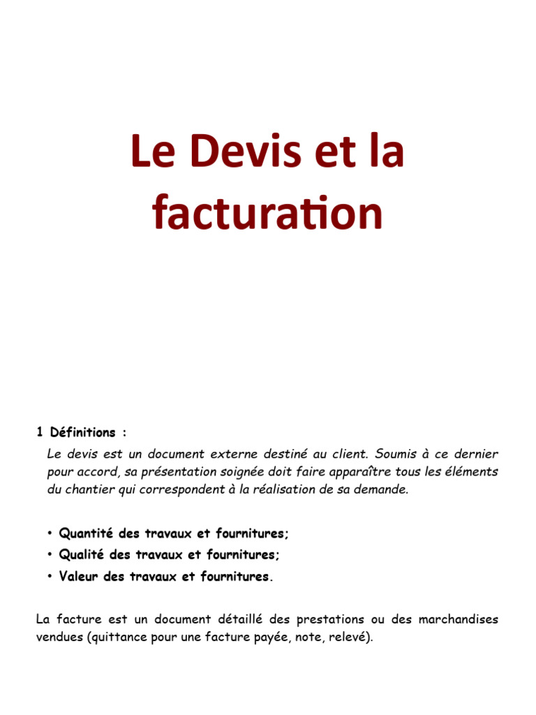 Devis et Factures : Définitions et Différences | PDF | Facture | Taxe ...