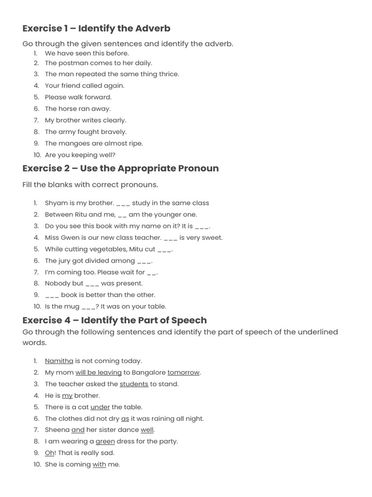 Adverb and Part of Speech Exercises | PDF | Language Arts & Discipline