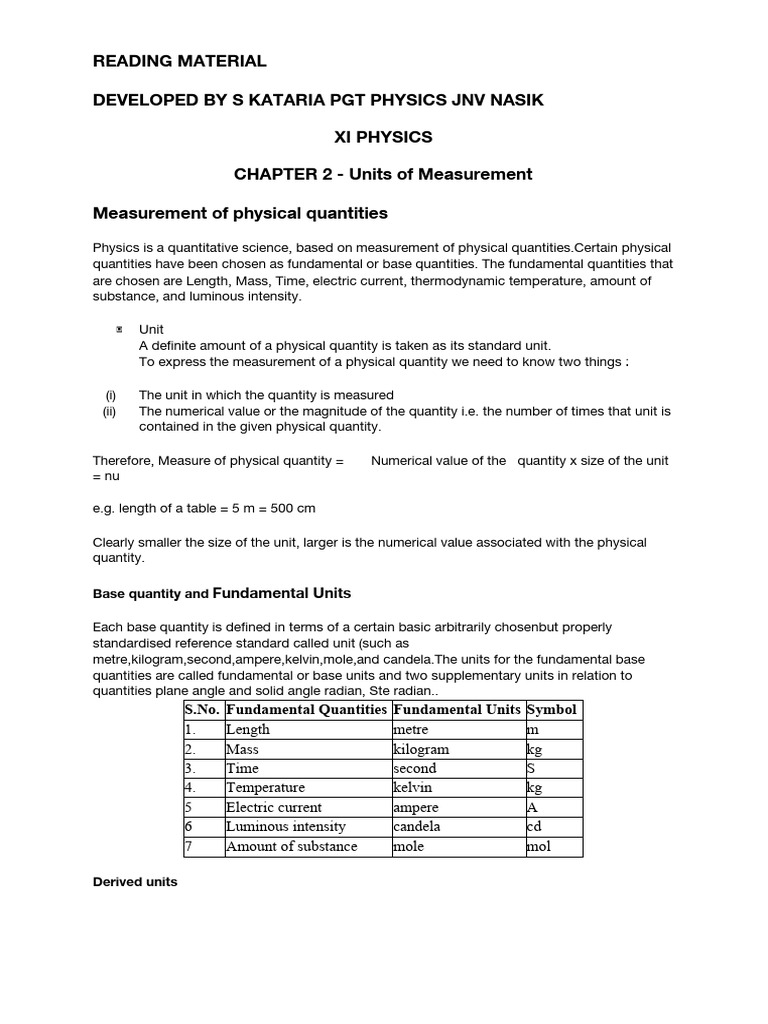 NOTES - XI - Units and Measurement - Docx-1 | PDF | International ...