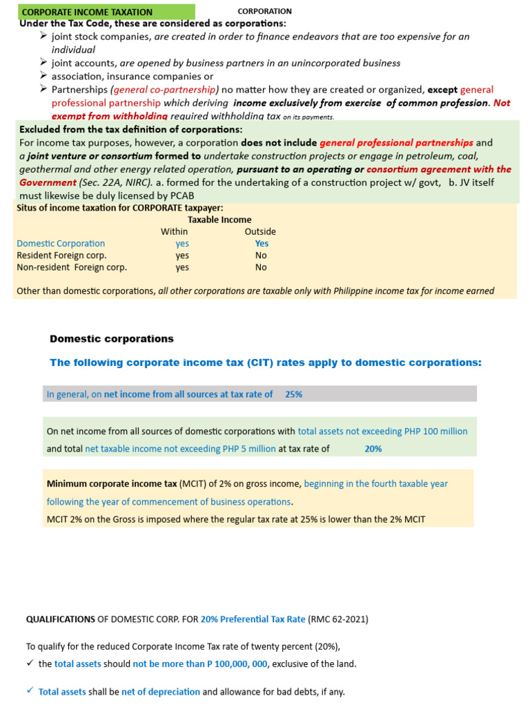 MODULE 6 PREFERENTIAL TAX RATES of CORPORATIONS Download Free PDF Taxes Corporate Tax