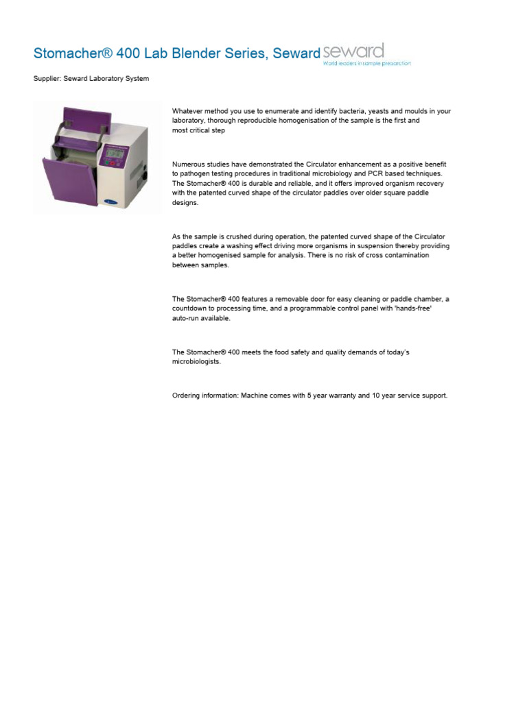Stomacher® 400 Lab Blender | PDF