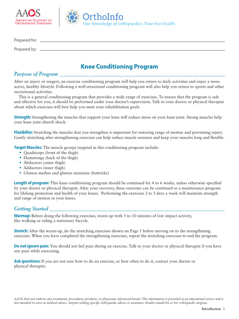 Knee Conditioning Program Guide | PDF | Knee | Physical Therapy