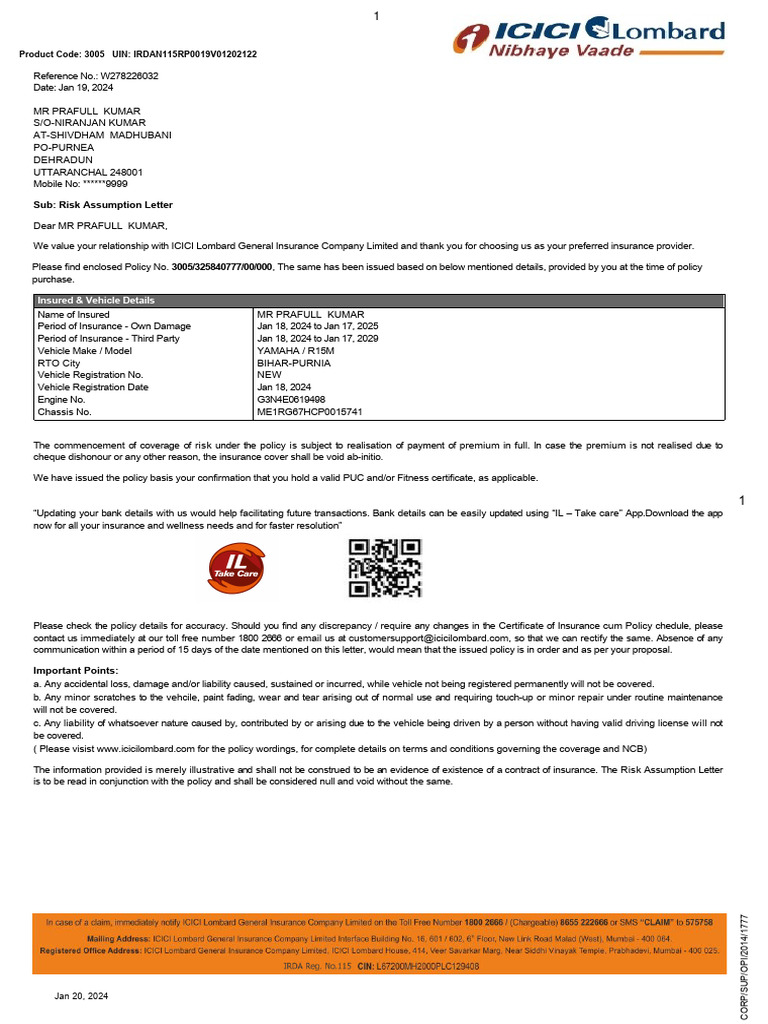Policy Copy 300532584077700000 | Download Free PDF | Insurance | Pro Rata