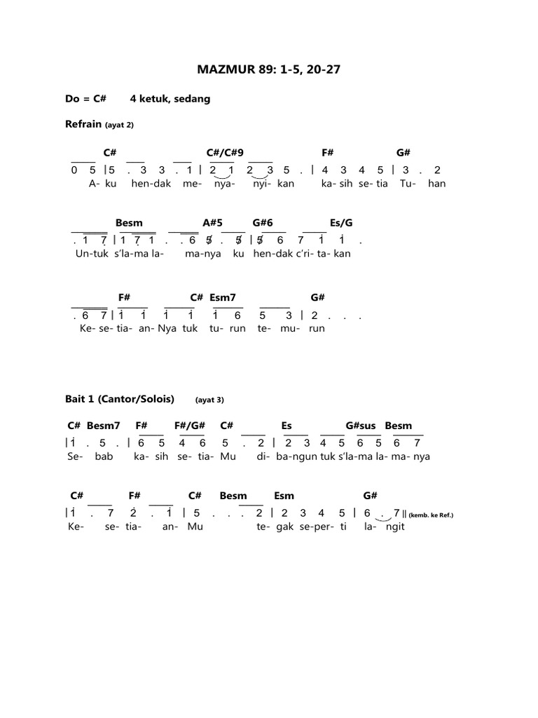 Not Angka Mazmur 89: 1-5, 20-27 | PDF | Seni & Disiplin Bahasa