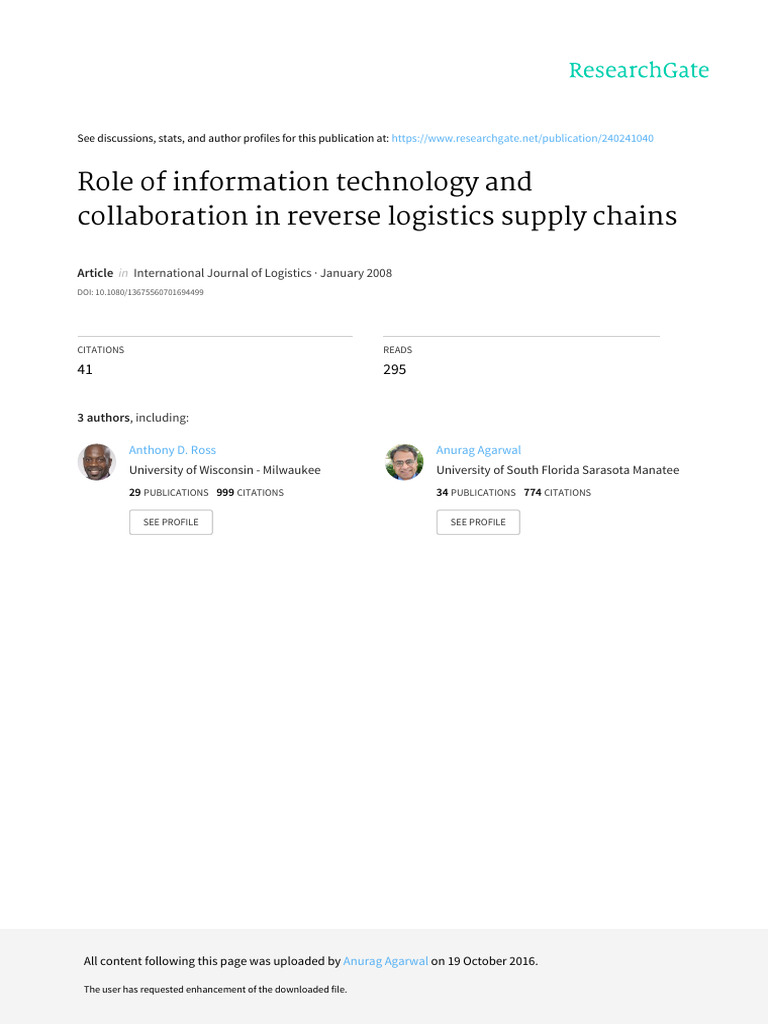 RL-07 Reverse Logistics Supply Chains | PDF | Supply Chain | Supply ...