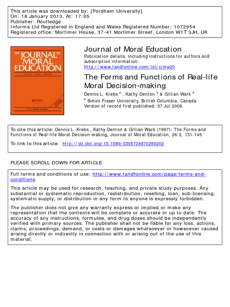 The Forms And Functions Of Real Life Moral Decision Making Pdf