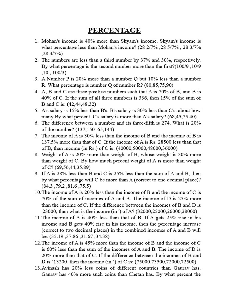 Solving Percentage Problems for Students | PDF | Expense | Percentage