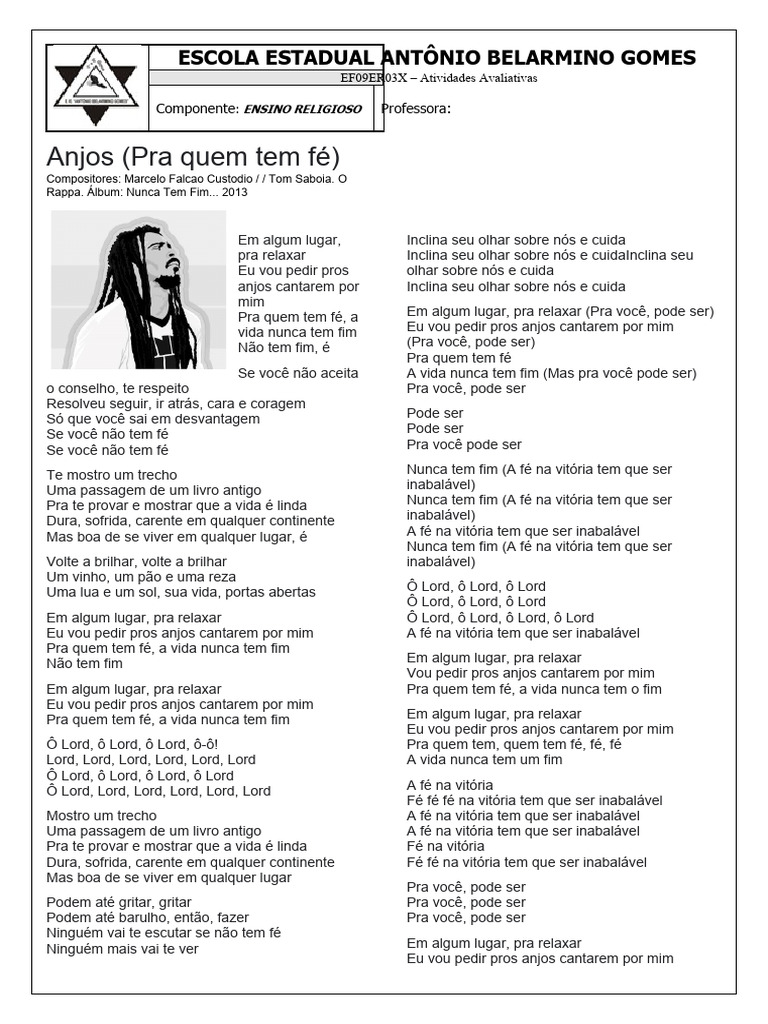 9º Ano - Ef09er03x - Anjos - o Rappa | PDF | Fé