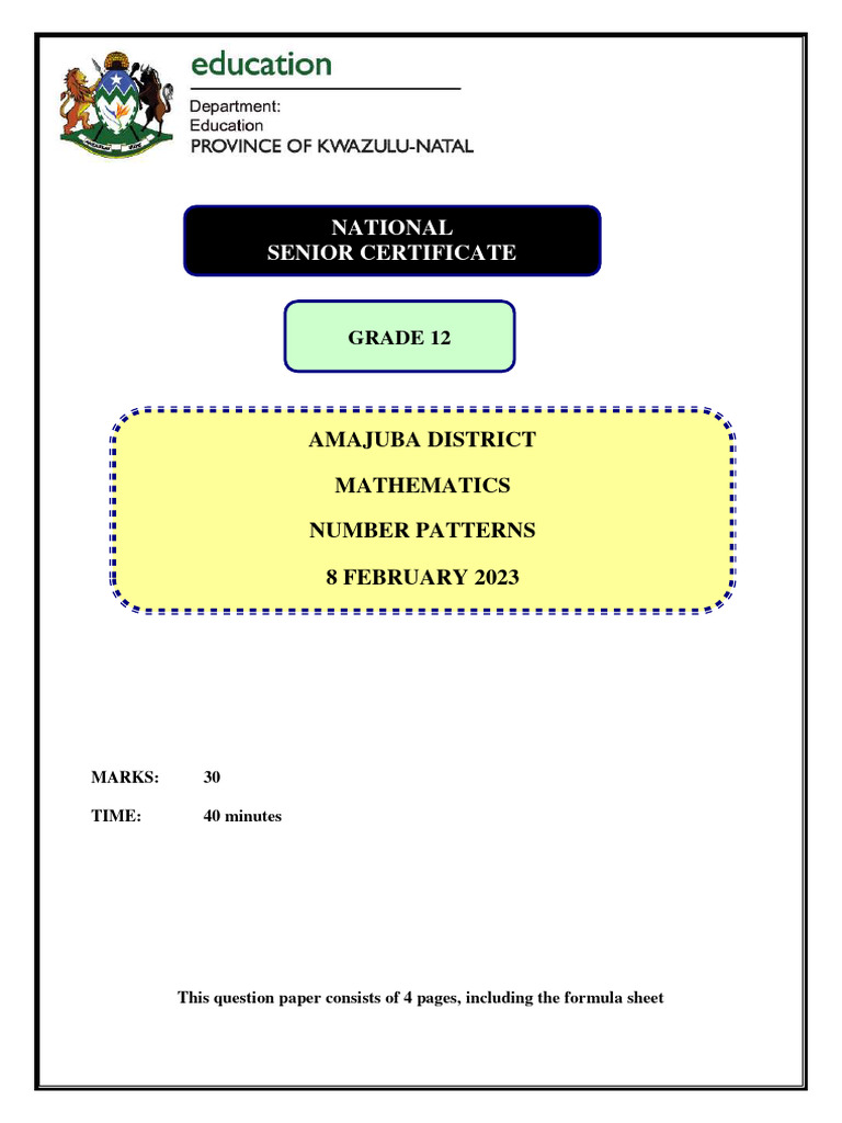 Grade 12 Number Patterns 8 Feb 2023 | PDF | Numbers | Mathematical Concepts