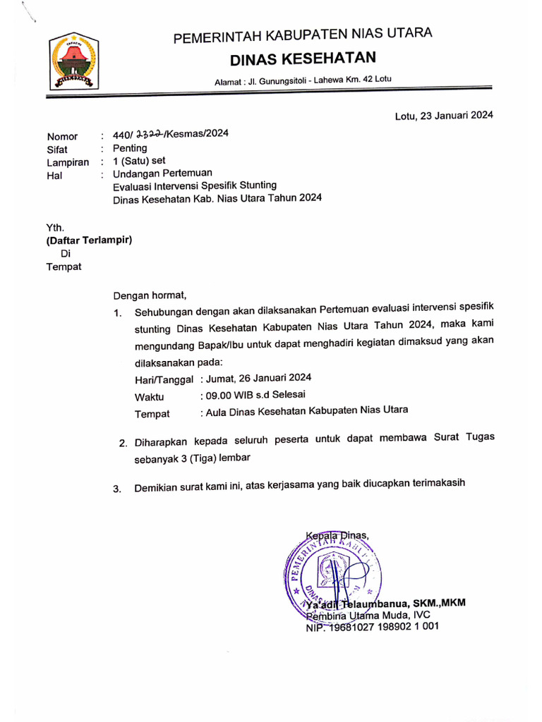 Undangan Pertemuan Evaluasi Intervensi Spesifik Stunting | PDF