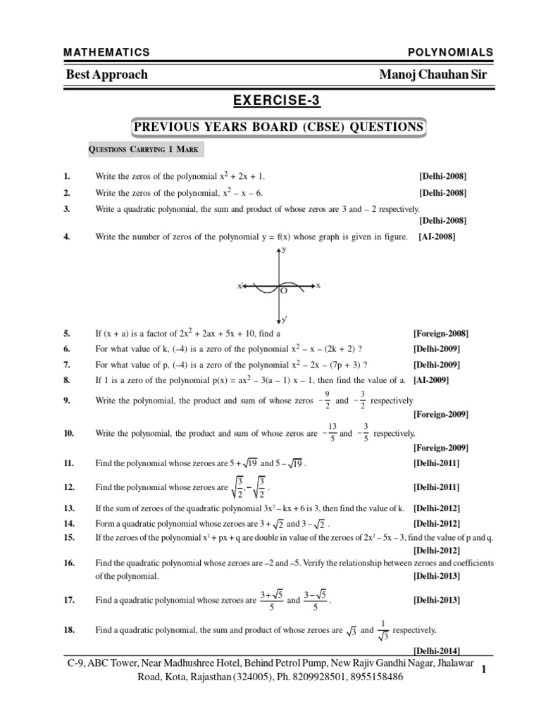 CBSE Polynomial Questions Guide | PDF | Polynomial | Zero Of A Function