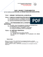 Unidad I Bases y Fundamentos Epistemológicos de La Investigación Educativa 23-24-1