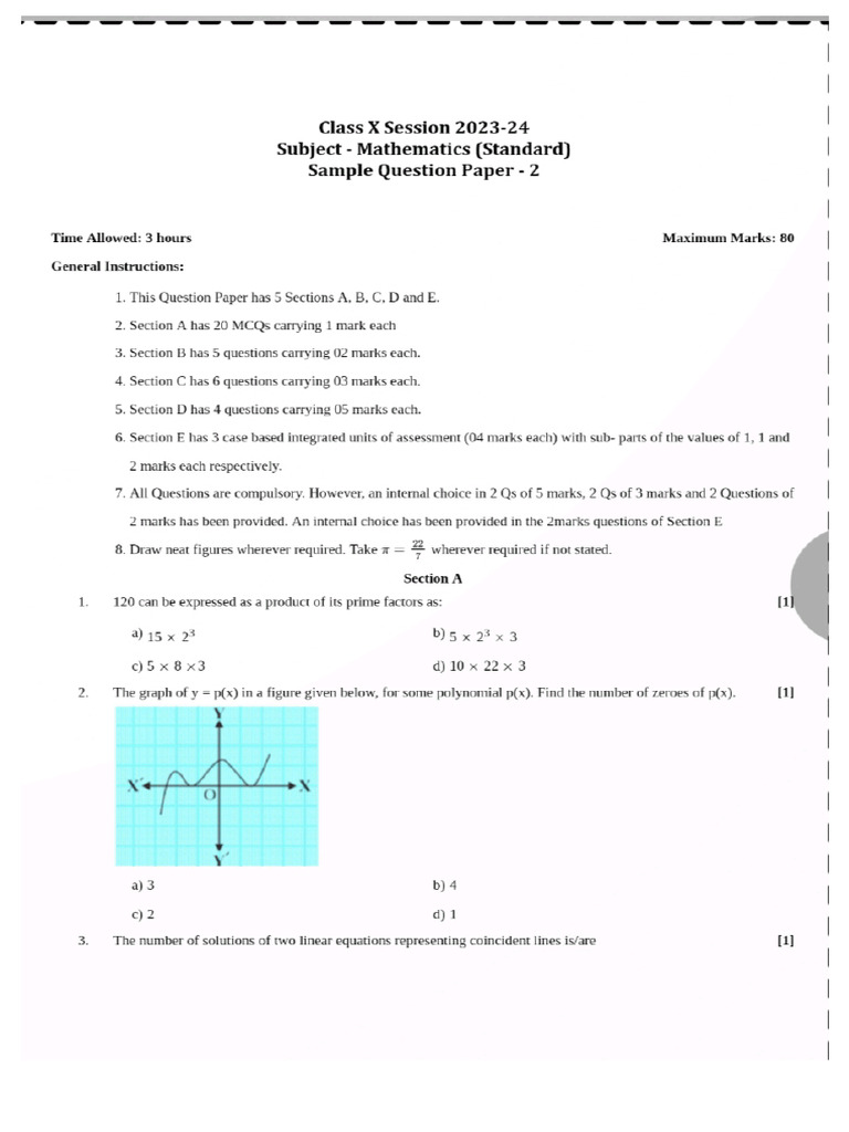 Maths Model Paper 2 Class 10 | PDF