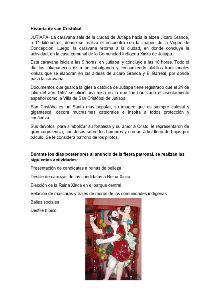 Historia y Fiesta de San Cristóbal Jutiapa | PDF