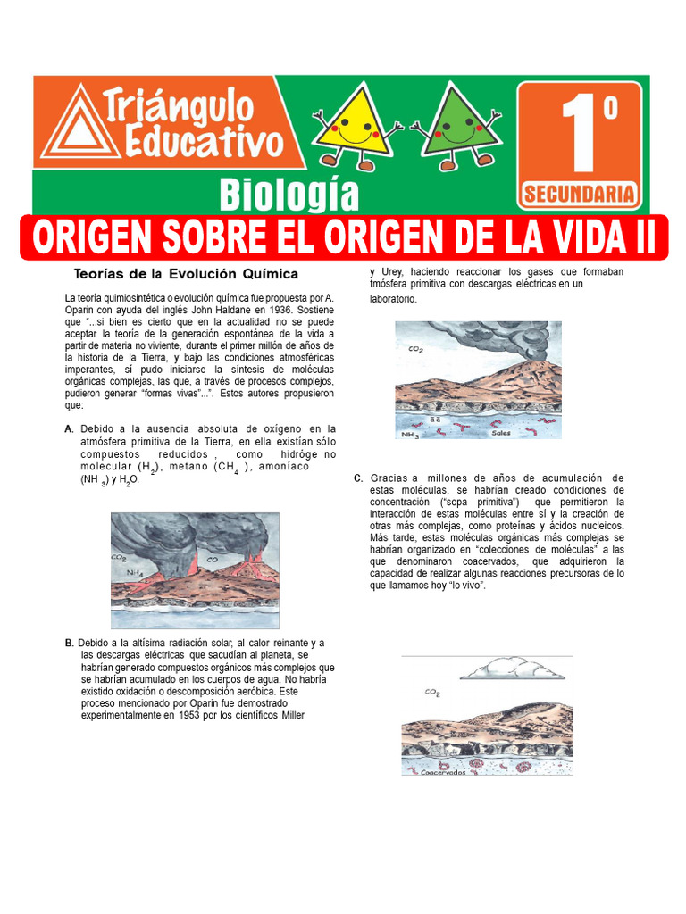 Origen Sobre El Origen de La Vida II para Primer Grado de Secundaria ...