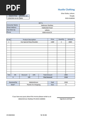 Professional Invoice in Excel