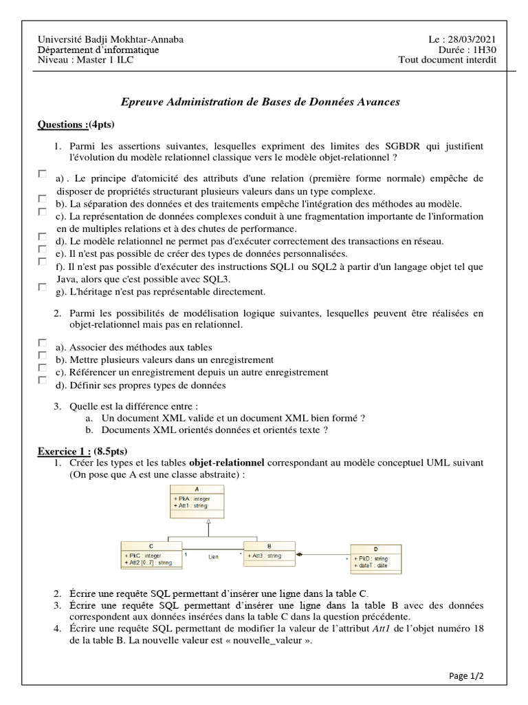 Limites et Modélisation en SGBDR | PDF | XML | Base de données ...