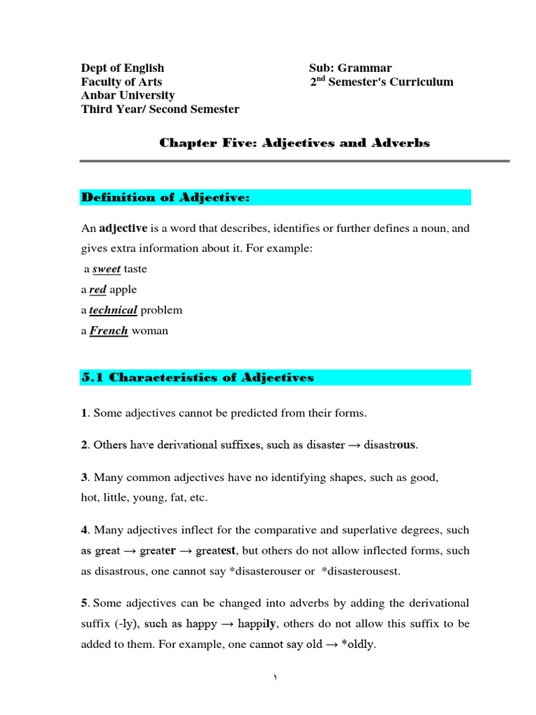 Adjectives and Adverbs Explained | PDF | Adverb | Adjective