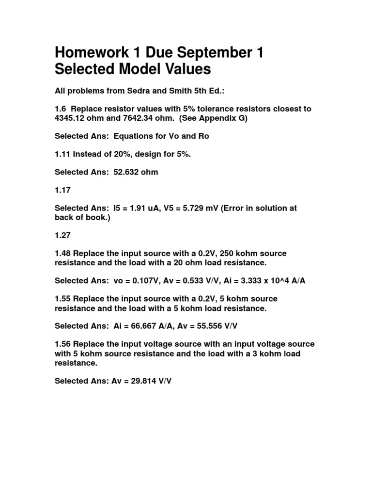 EEE 3308C Fall 2010 HW1 Model Values | PDF | Teaching Methods ...