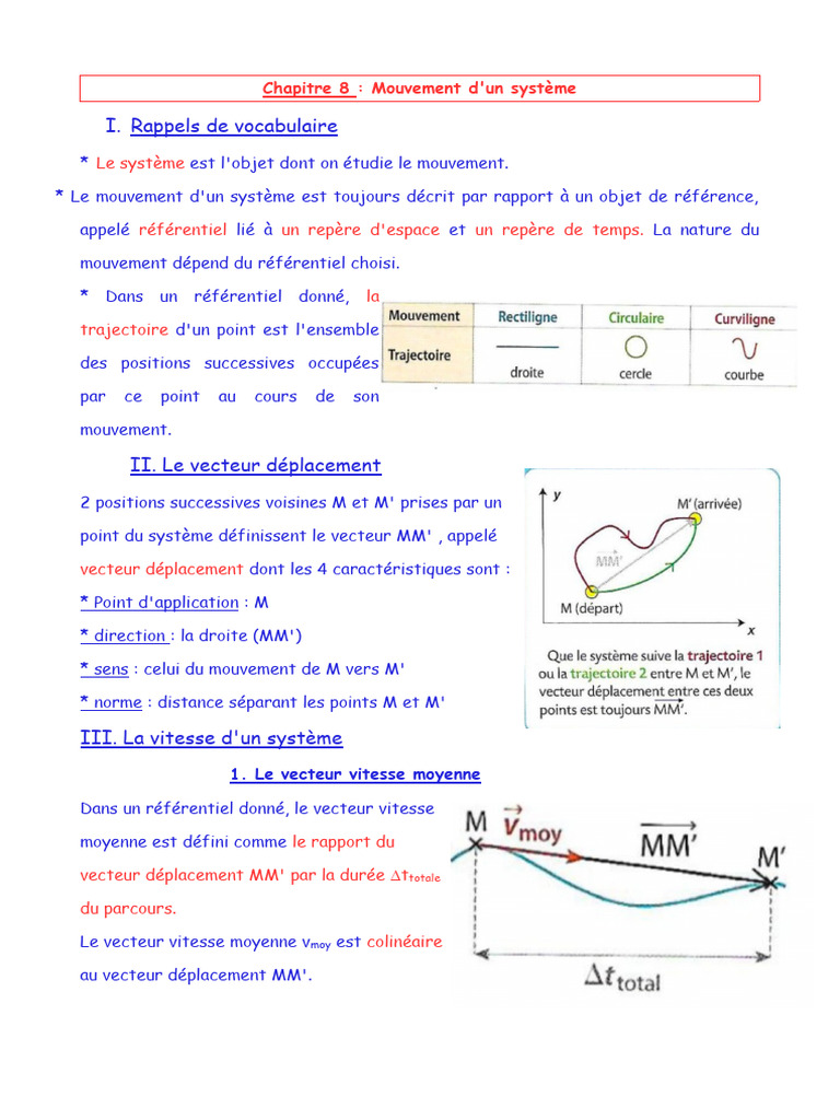 Trajectoire et vecteur déplacement | PDF | Vitesse | Masse