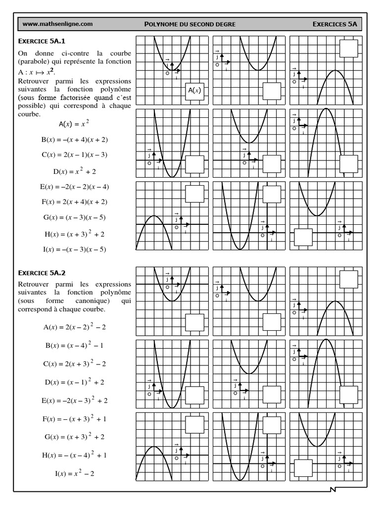 Graphiques des Polynômes du Second Degré | PDF | Objets mathématiques ...