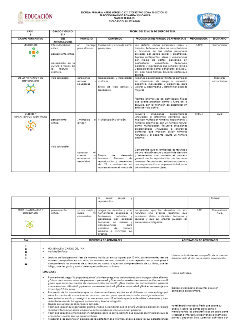 Planeacion Del 22 Al 26 De Enero Pdf Medios De Comunicación