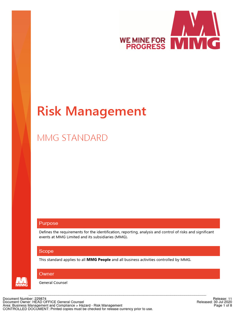 MMG Risk Management Standard Guide | PDF | Risk | Risk Management